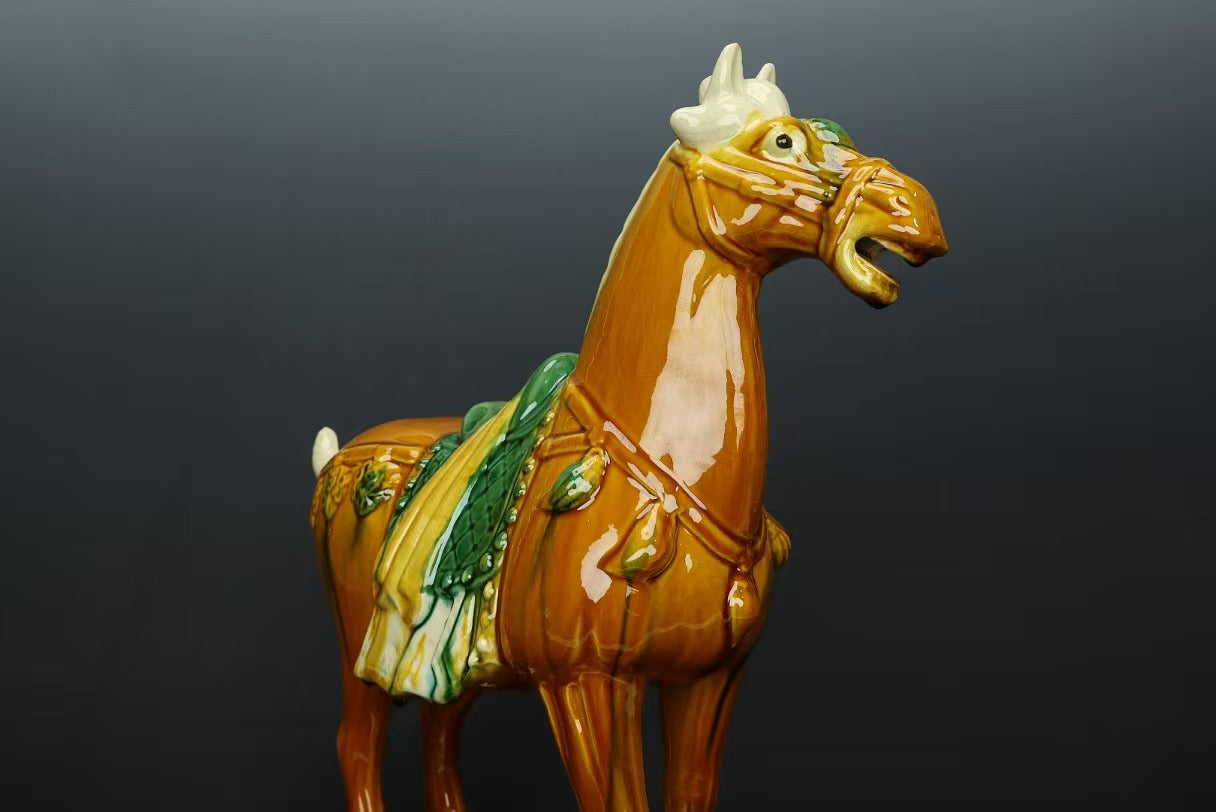 high-grade arts and crafts sculpture pottery painting ornament horse colorful black green blue